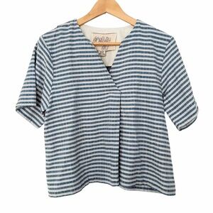 ACE & JIG Striped V Neck Pullover Cotton Top - NWOT, Blue, Gray, Yellow, Small